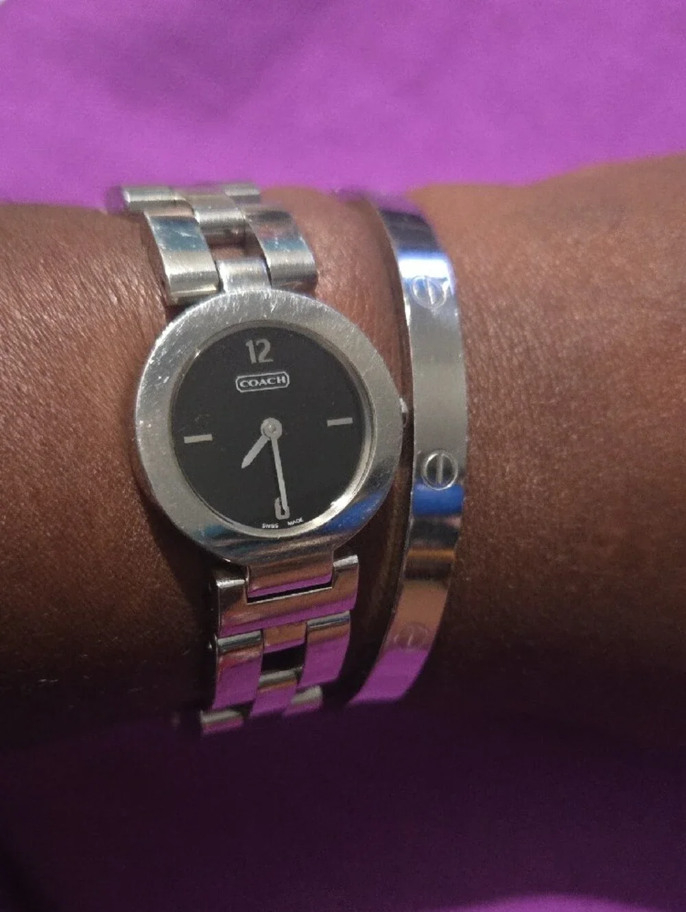 Coach Silver-Tone Bracelet Watch with Black Dial
